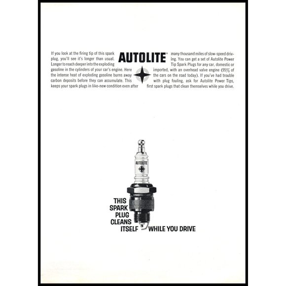 Autoline Art 961 Autoline Spark Plug Self Cleaning Vintage Print Ad Garage Man Cave Wall Art